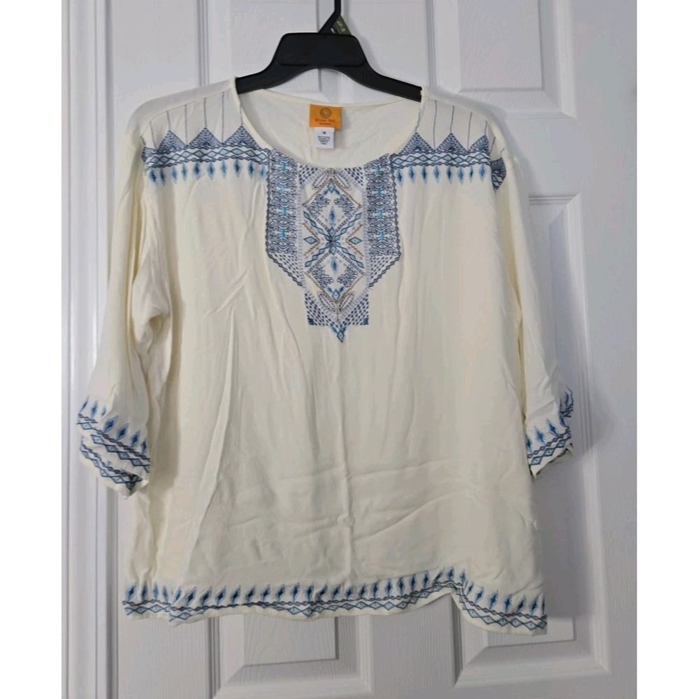 Ruby Rd. Womans 3/4 Sleeve Blouse Size 1X Off White Embroided Designed Size 1X